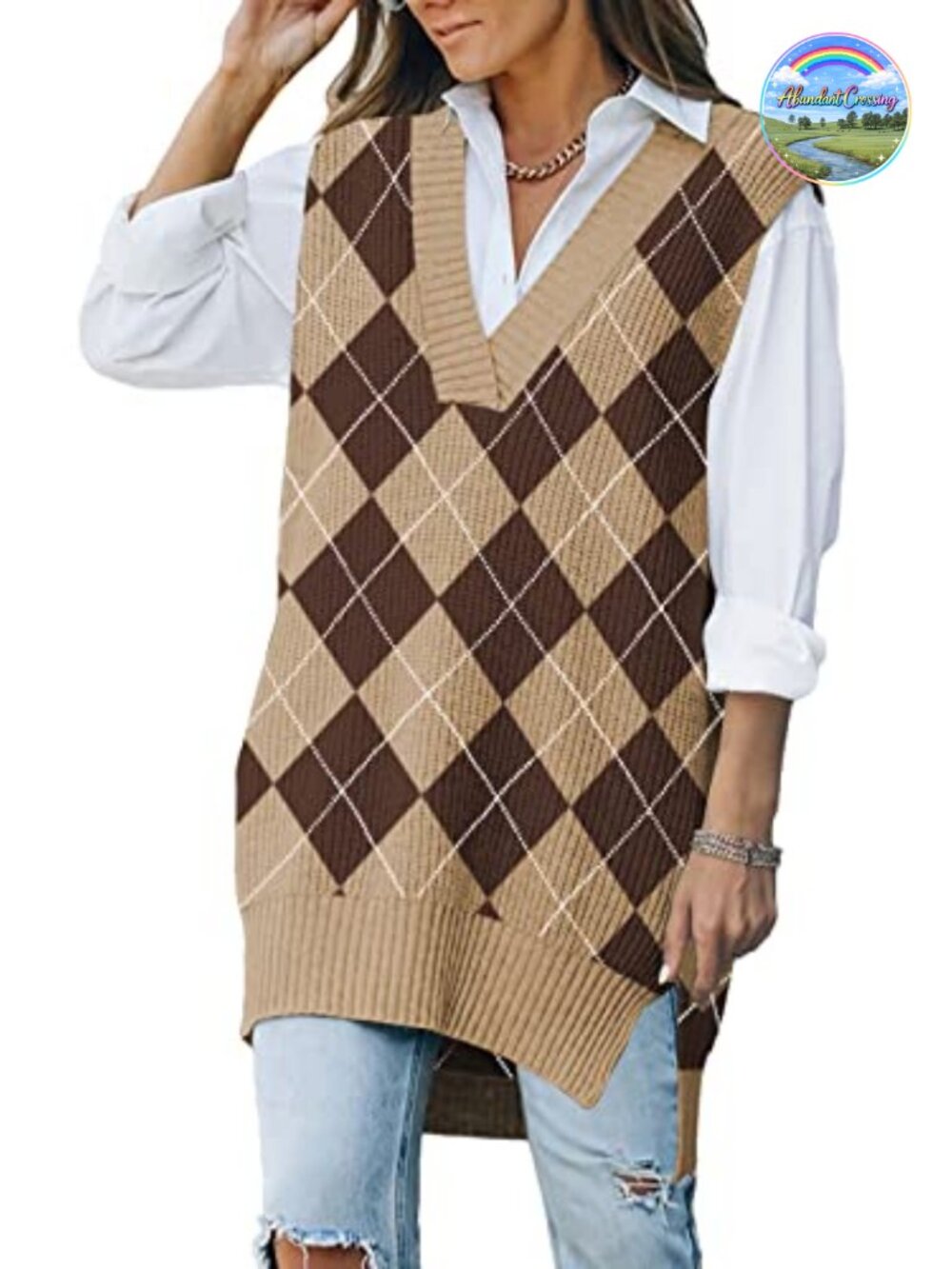 Oversized V Neck Knit Sweater Vest Tunic Sleeveless Pullover Top